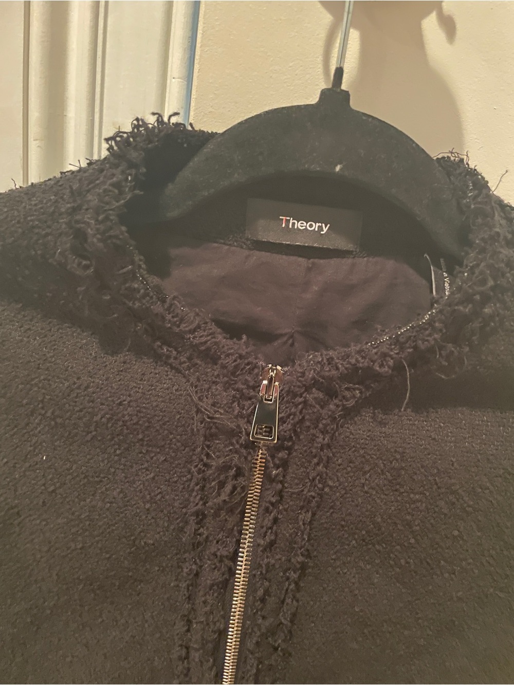 Theory Black Textured Zip-Front Collarless Jacket P - Picture 2 of 3